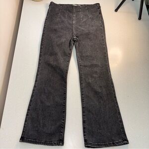Free People Flare Jeans Size 27 Gray Acid Wash High Rise Pintuck Stretch Boho
